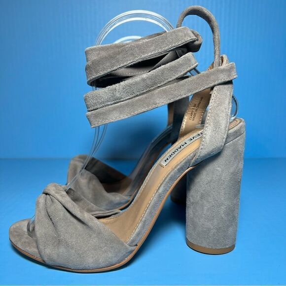 Steve Madden Womens Clary Grey Suede Ankle Wrap Heels 7.5 - Picture 3 of 11